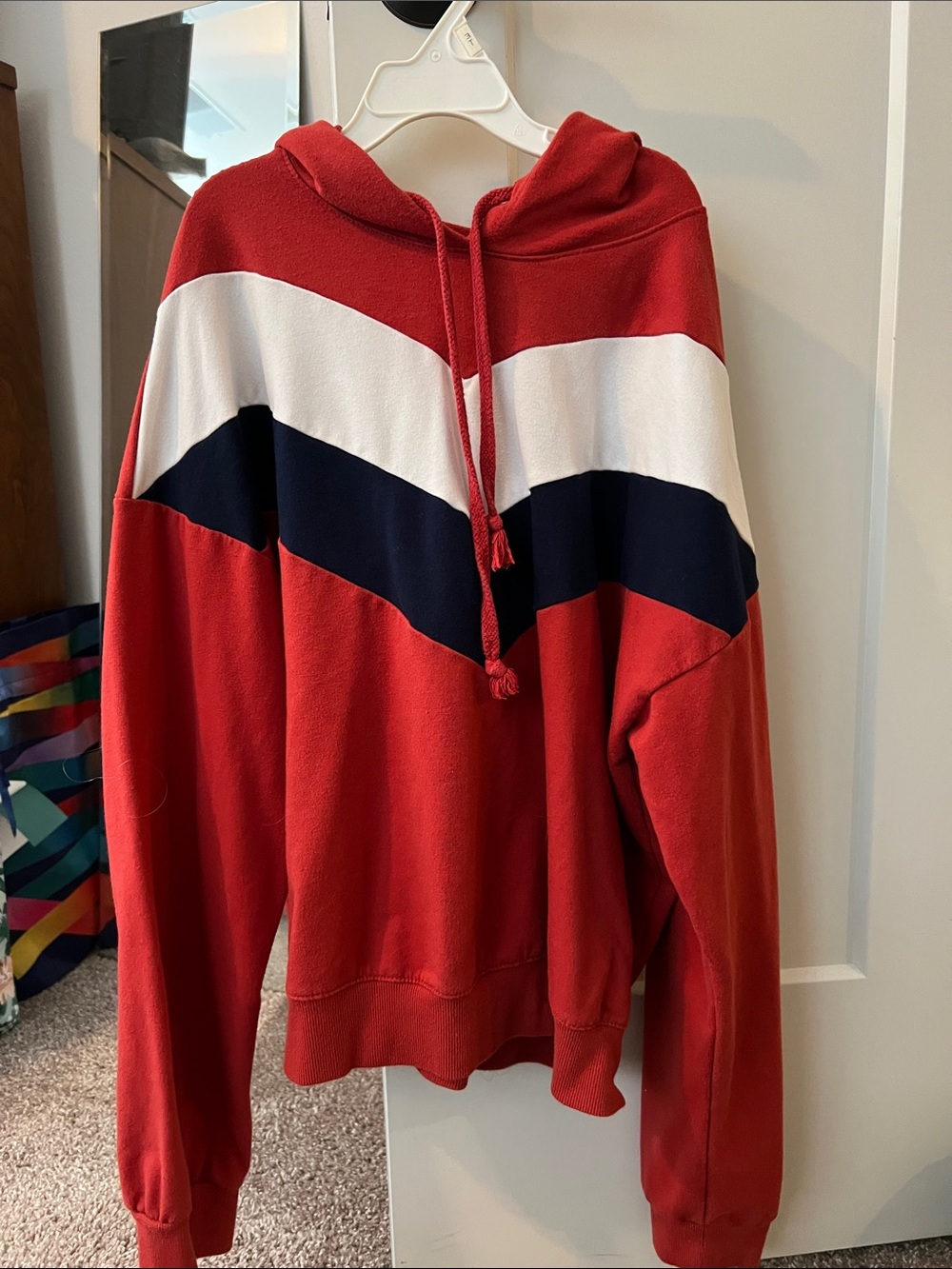 Aeropostale Red Hoodie with White and Navy Chevron